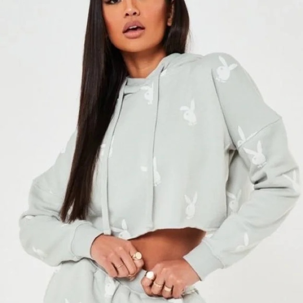 NWT Playboy x Misguided Women's Gray Cropped Hoodie